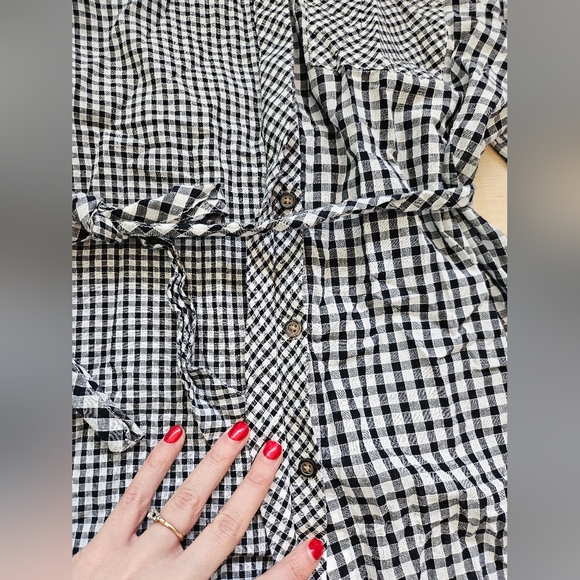 Buckle Black and White Mixed Gingham Print Button Up With Waist Tie - Picture 4 of 7